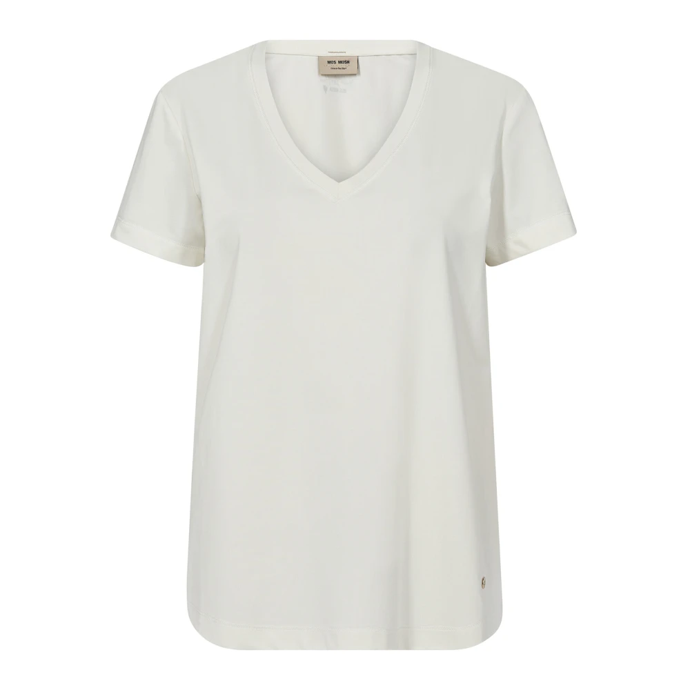 MOS MOSH Witte Basic Tee met V-hals White Dames