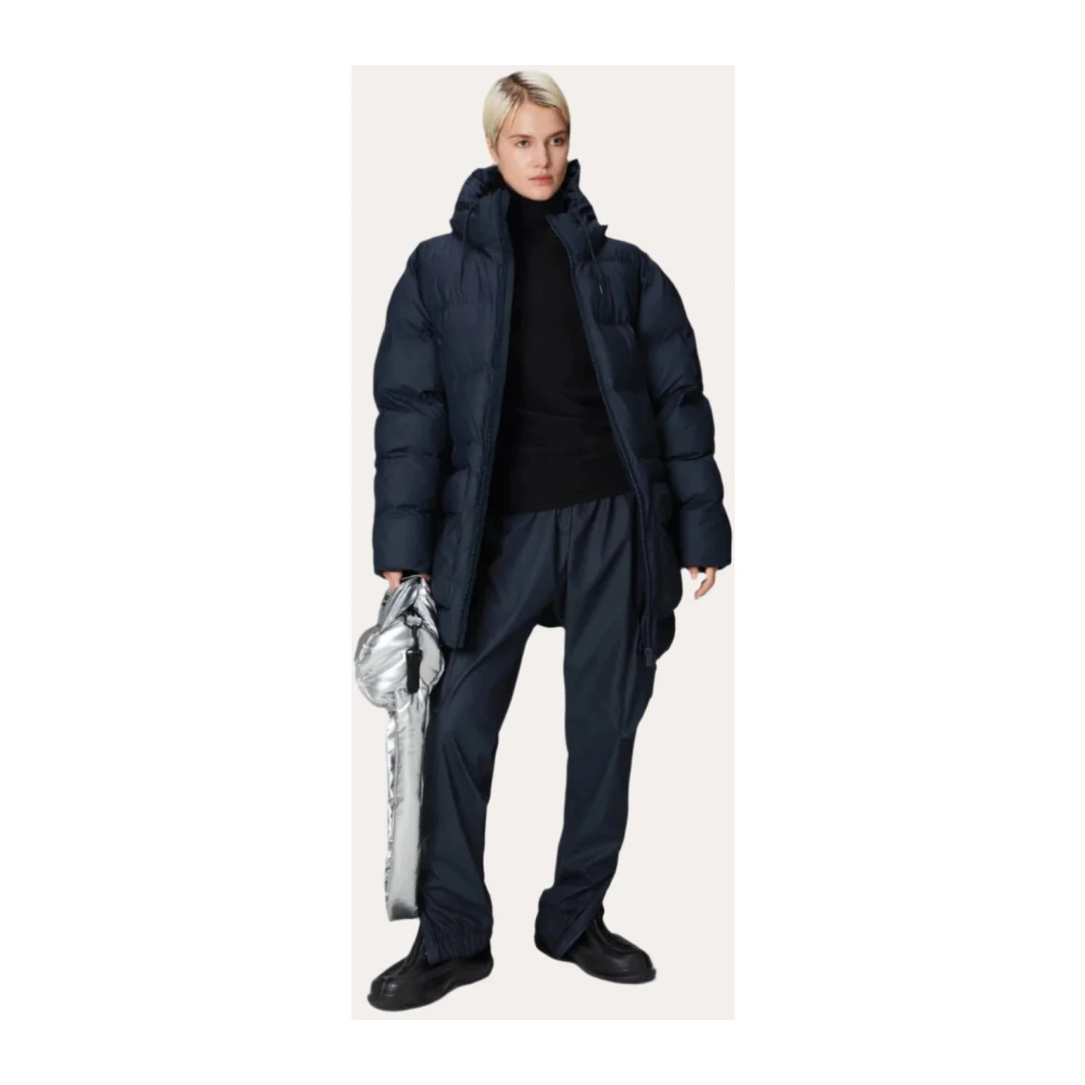 Rains Alta Lange Puffer Cargo Jas Blue Dames