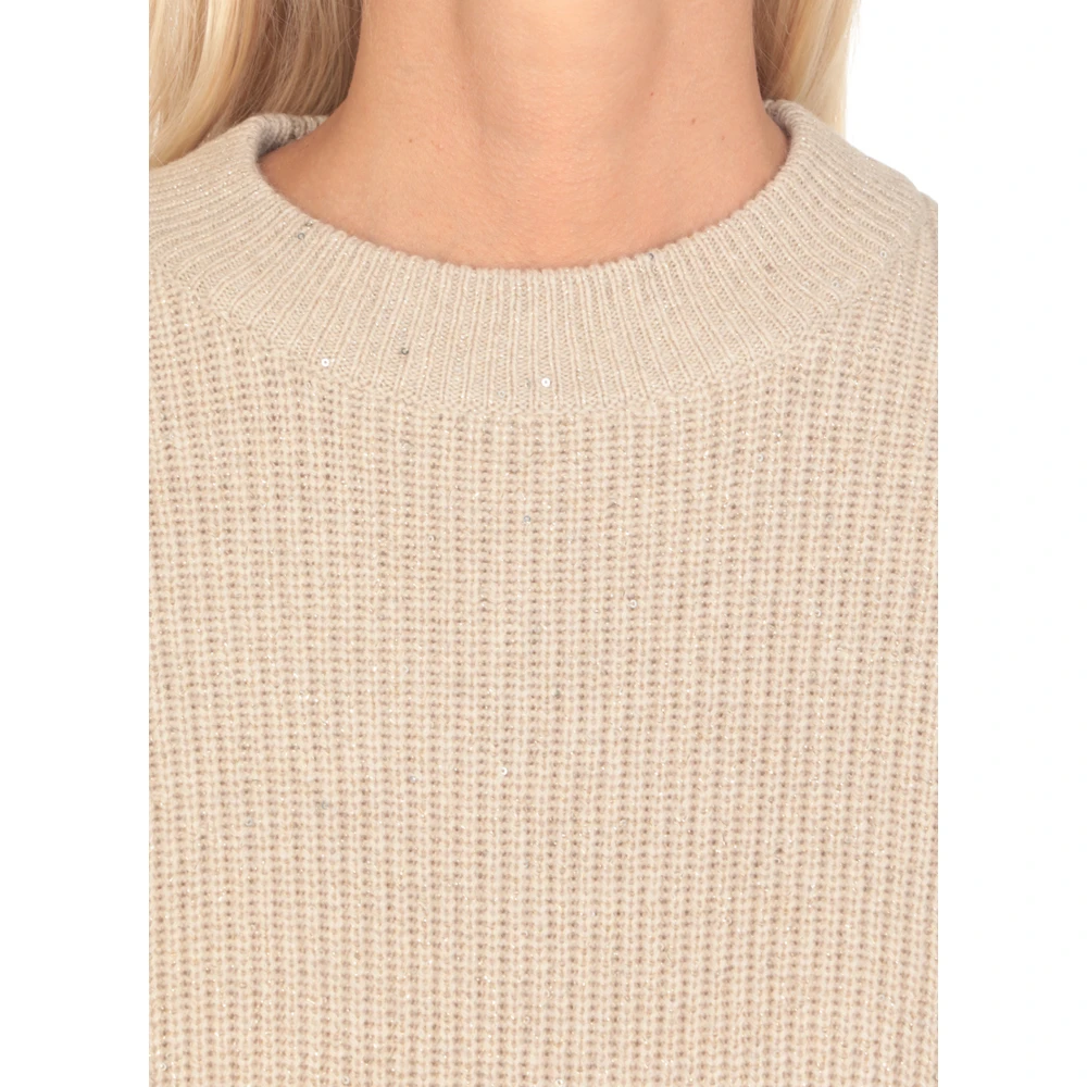 BRUNELLO CUCINELLI Paillet Crew Neck Sweater Beige Dames