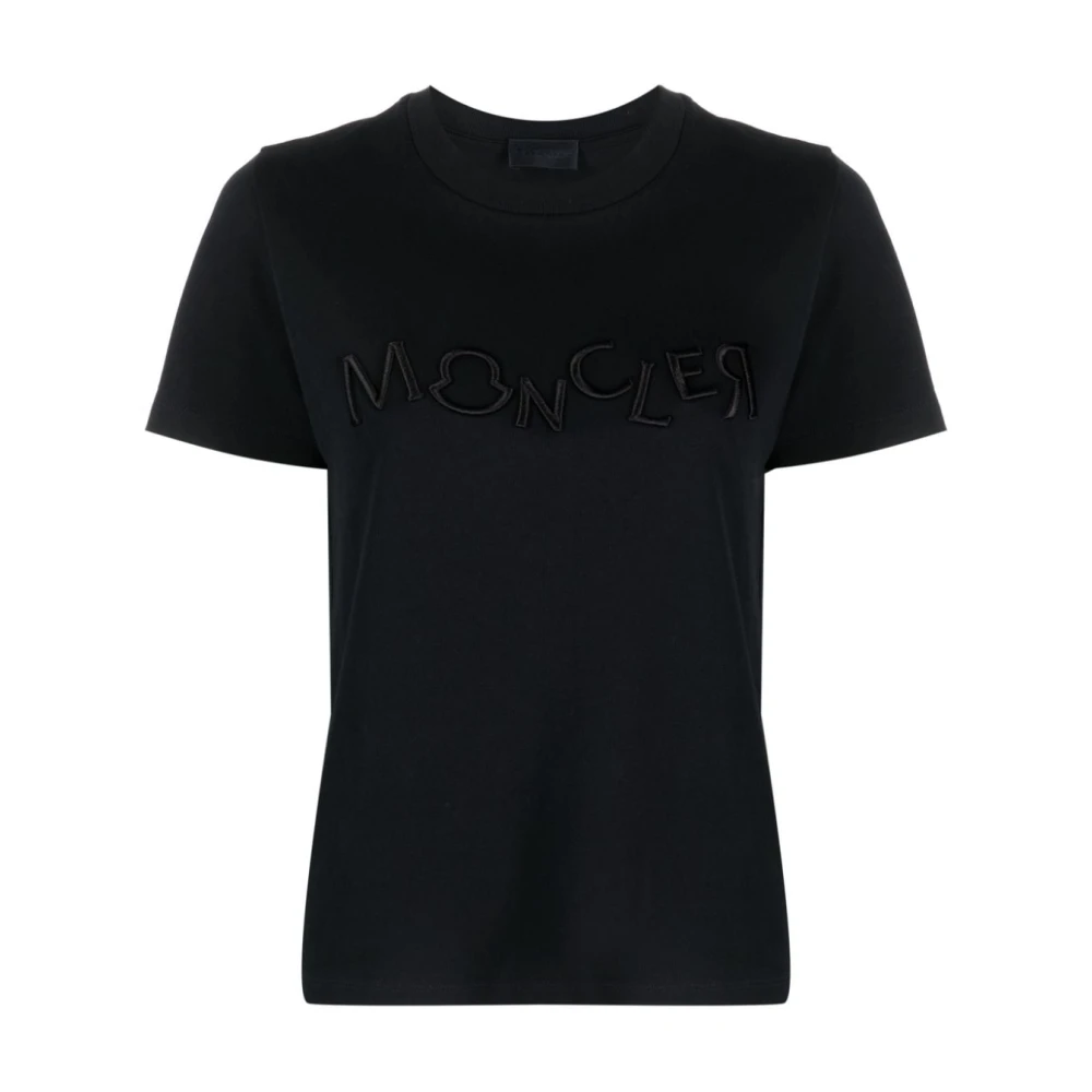 Moncler Zwarte geborduurde T-shirt Black Dames