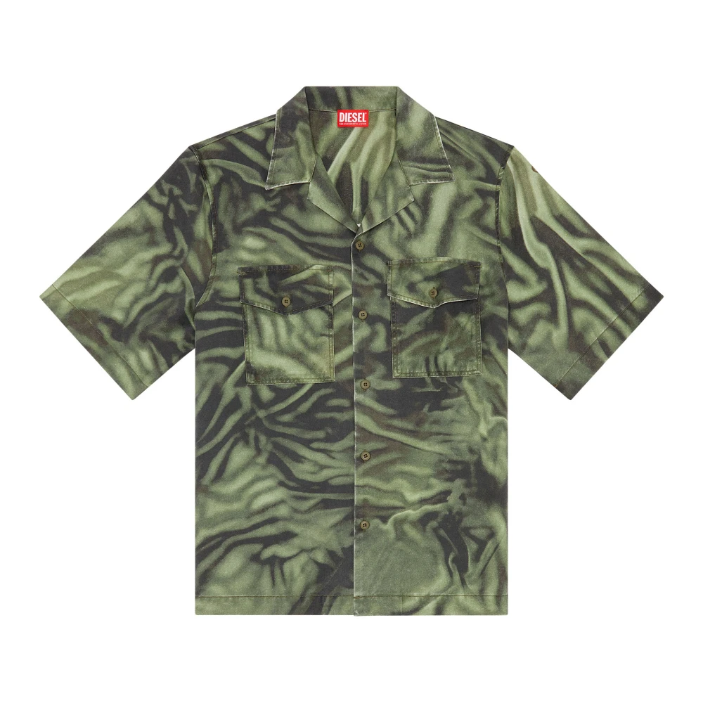 Diesel Short-sleeve shirt with zebra-camo print Green Heren
