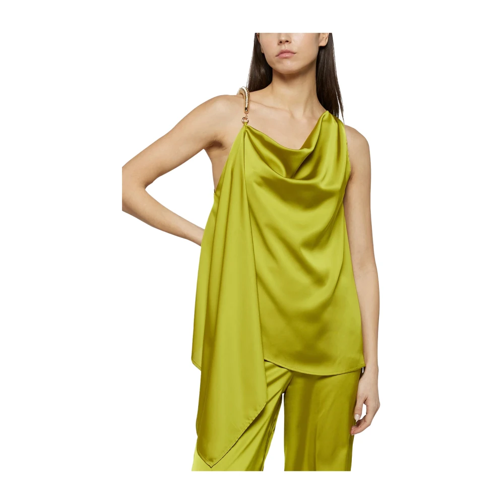 Simona Corsellini Asymmetrische Satijnen Top Glamour Look Green Dames