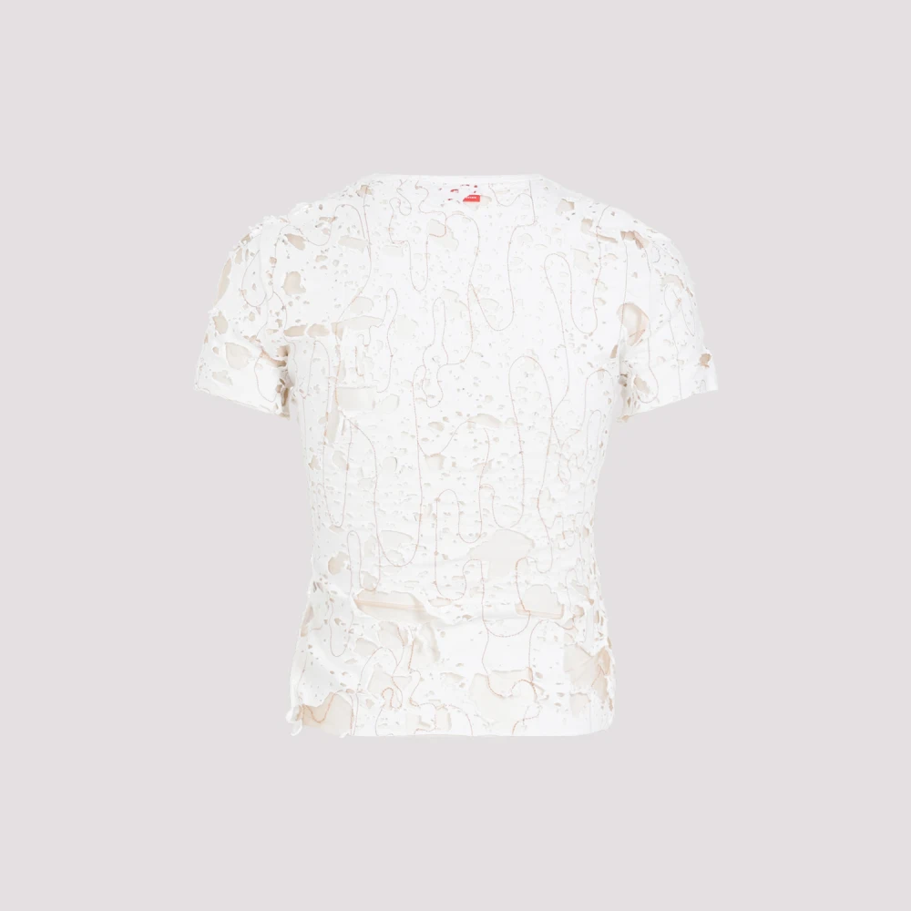 Diesel Witte Katoenen T-shirt Distressed Effect White Dames