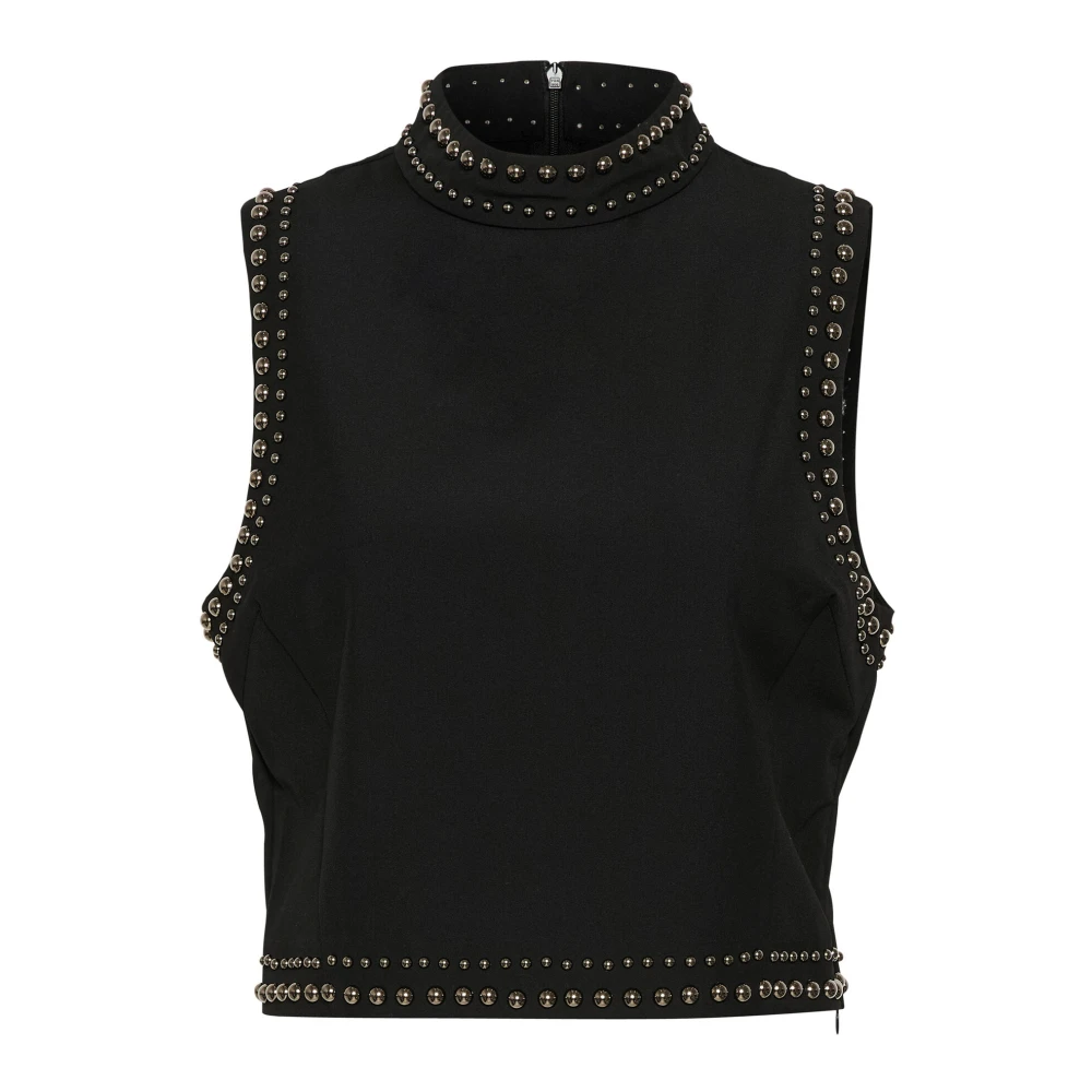 Gestuz Zwarte Crop Top met Hoge Hals Black Dames