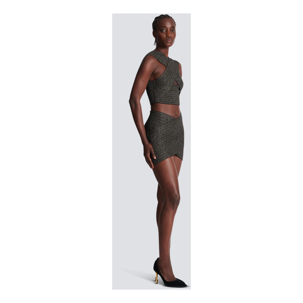 Balmain Korte Gebreide Rok met Strepen Gray Dames