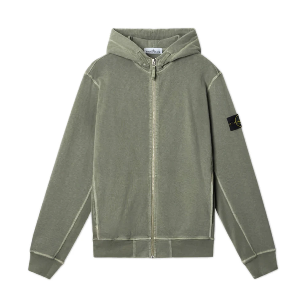 Stone Island Men's Green Distressed Full Zip Hoodie Extra Large