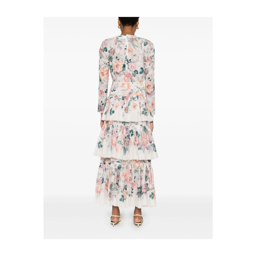 Zimmermann Beige Jurk met V-hals en Lange Mouwen Multicolor Dames