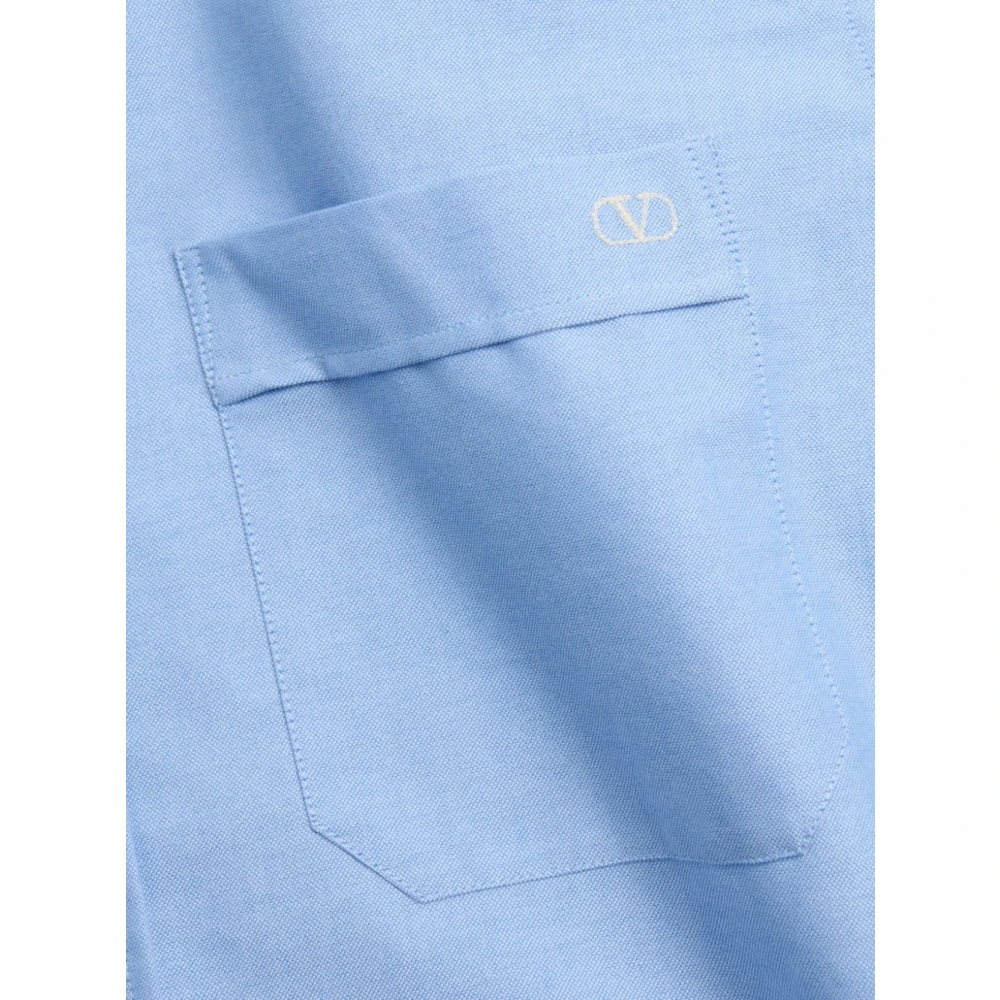Valentino Blauw Geborduurd Logo Knoop-Down Overhemd Blue Heren