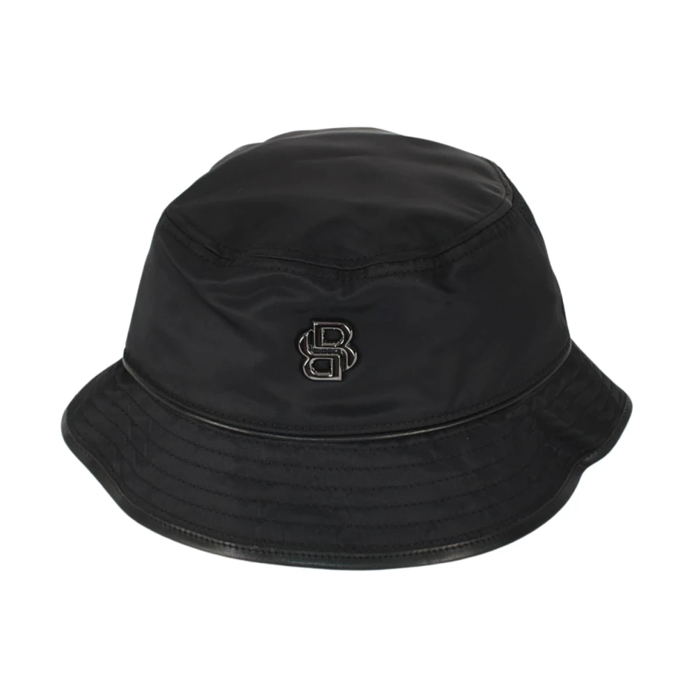 Hugo Boss Nylon Vissershoed met Leren Details Black Unisex