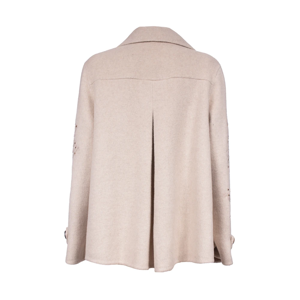 Ermanno Scervino Dubbele jas met geborduurde mouwen Beige Dames