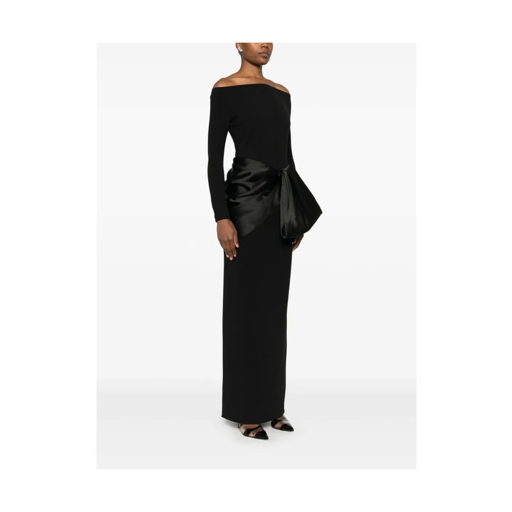 Solace London Zwarte Bardot Halslijn Jurk met Gedrapeerd Detail Black Dames