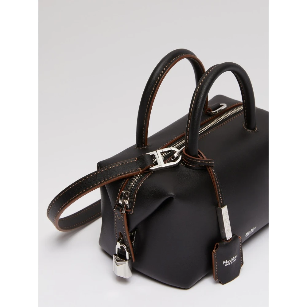 Max Mara Luxe Leren Holdall Tas Black Dames