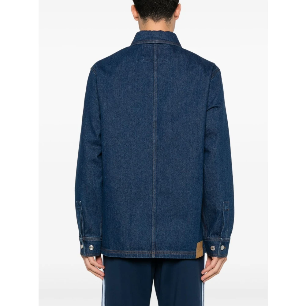 Maison Kitsuné Indigo Denim Jack met Vos Borduurwerk Blue Heren