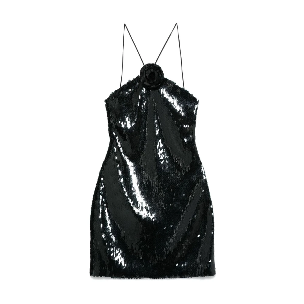 Magda Butrym Zwarte Bloemenapplicatie Open Rug Jurk Black Dames