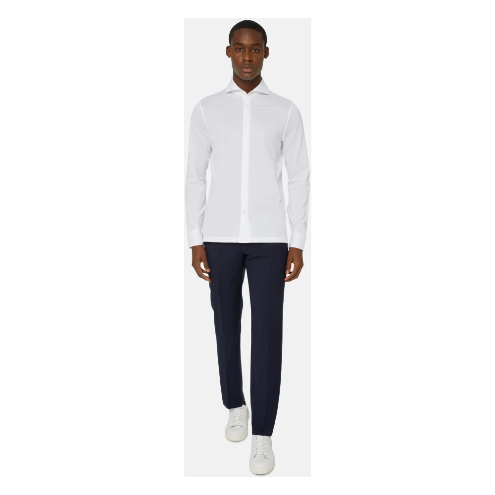 Boggi Milano Slim Fit Polo Shirt in Filo Di Scozia Pique White Heren