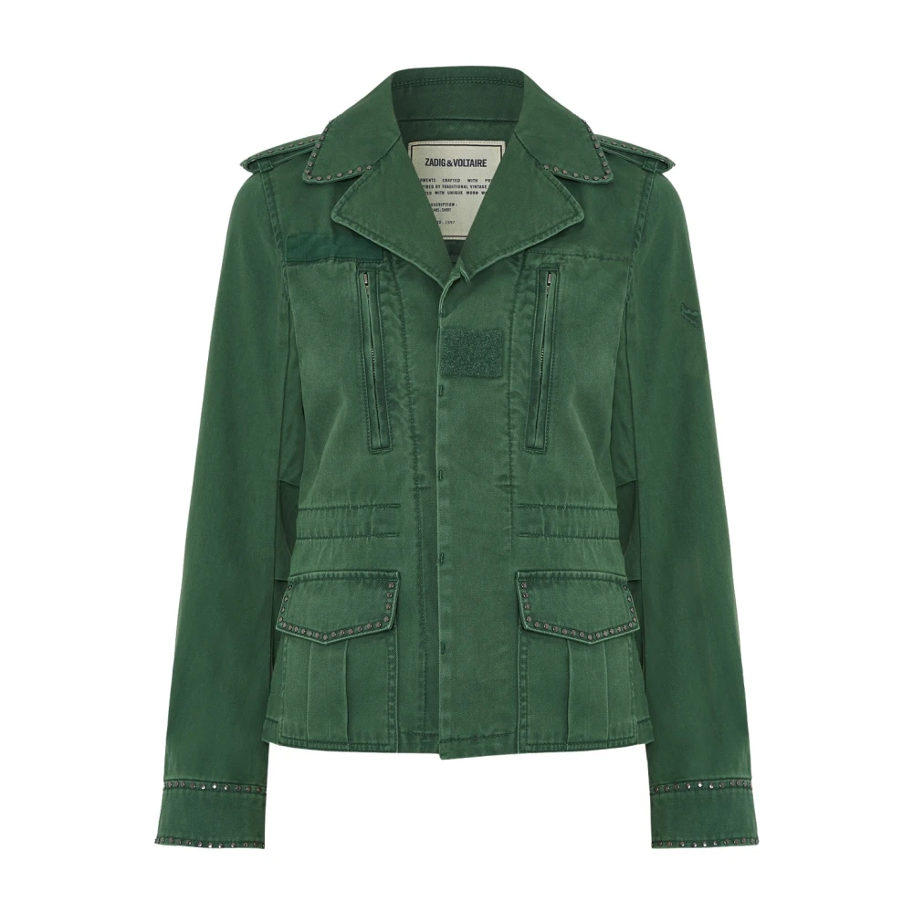 Zadig & Voltaire Groene Katoenen Jas met Studs Green Dames