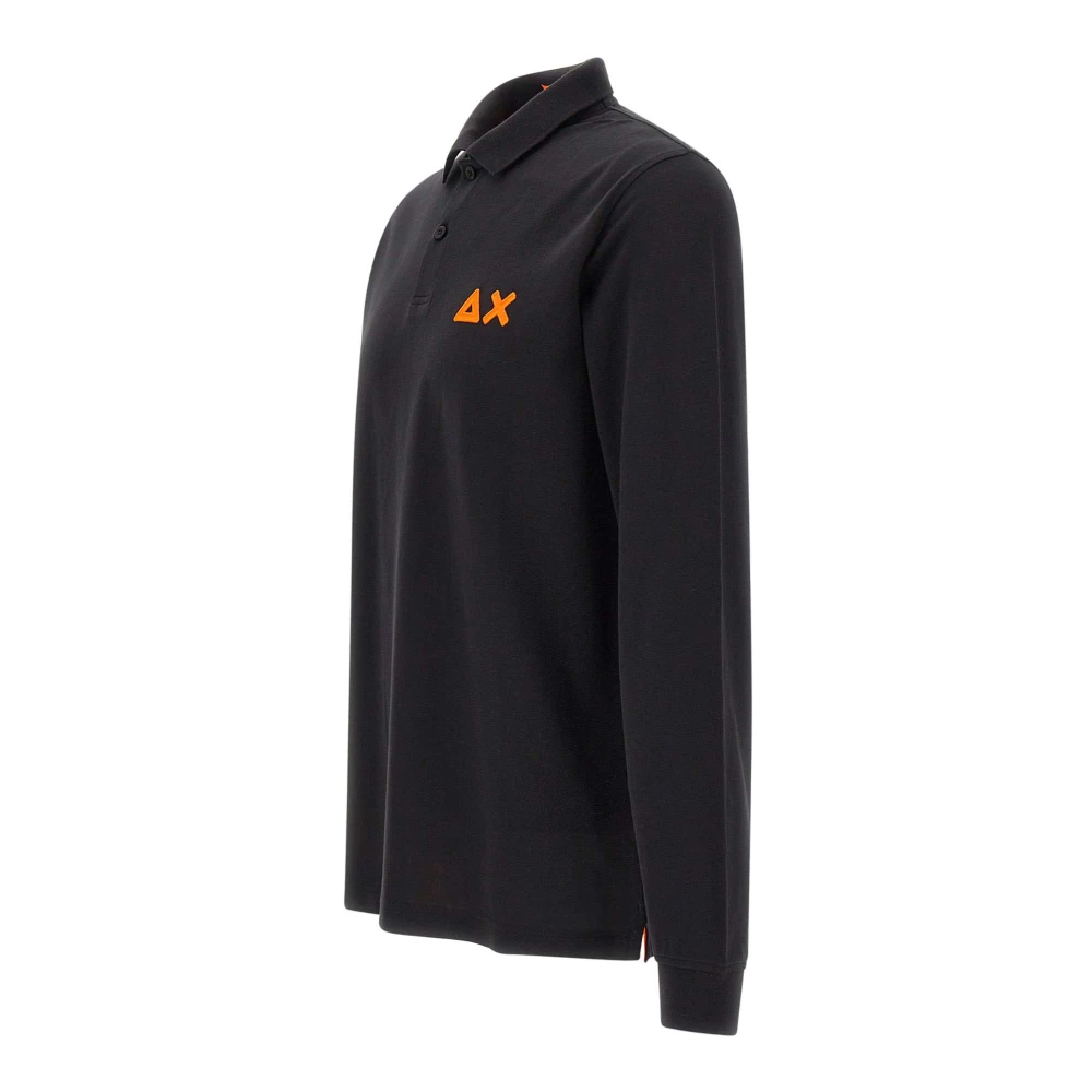 Sun68 Heren Zwarte Polo Shirt met Oranje Details Black Heren