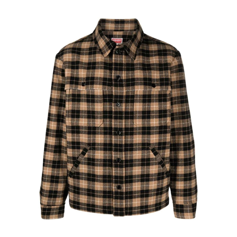 Kenzo Klassieke Lumberjack Geruite Wollen Overhemd Beige Heren