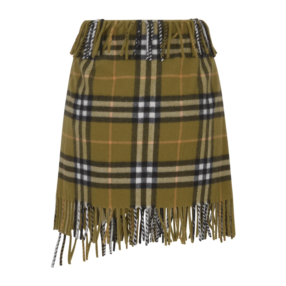 Burberry Ruit Franje Wol Kasjmier Rok Green Dames