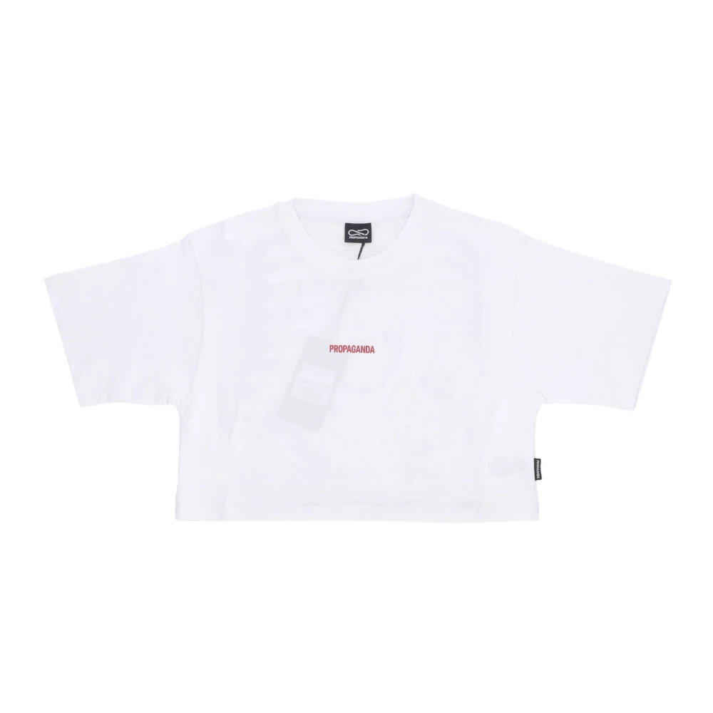 Propaganda White T-Shirts, Female, Xs, Crop Tee With Embroidered Logo