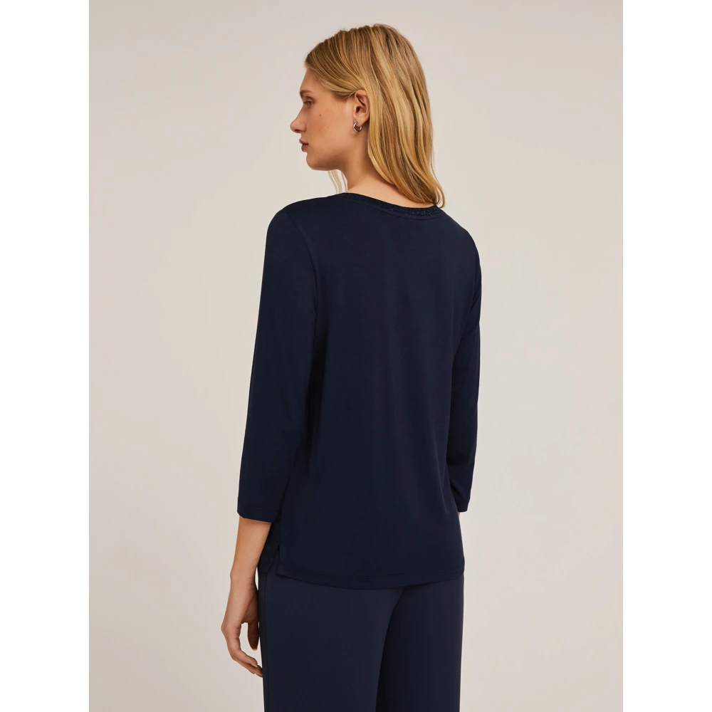 Motivi Basis T-shirt gemaakt van twee materialen Blue Dames