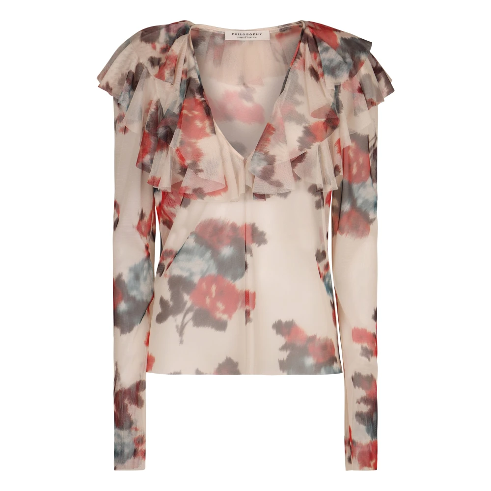 Philosophy Di Lorenzo Serafini Women's Multicolor Blouses, M, Floral Print Frill Blouse