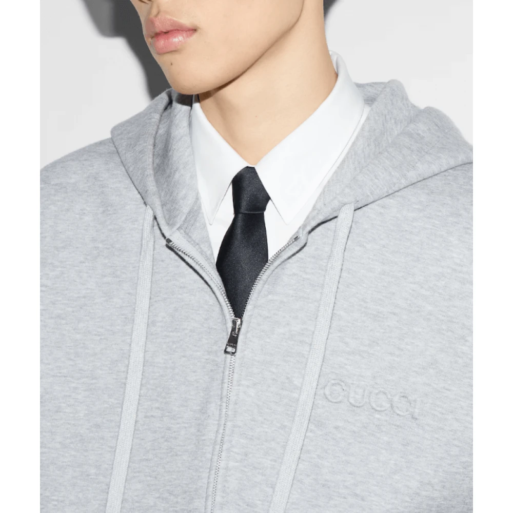 Gucci Heathergrijze Hoodie met Rits Gray Heren
