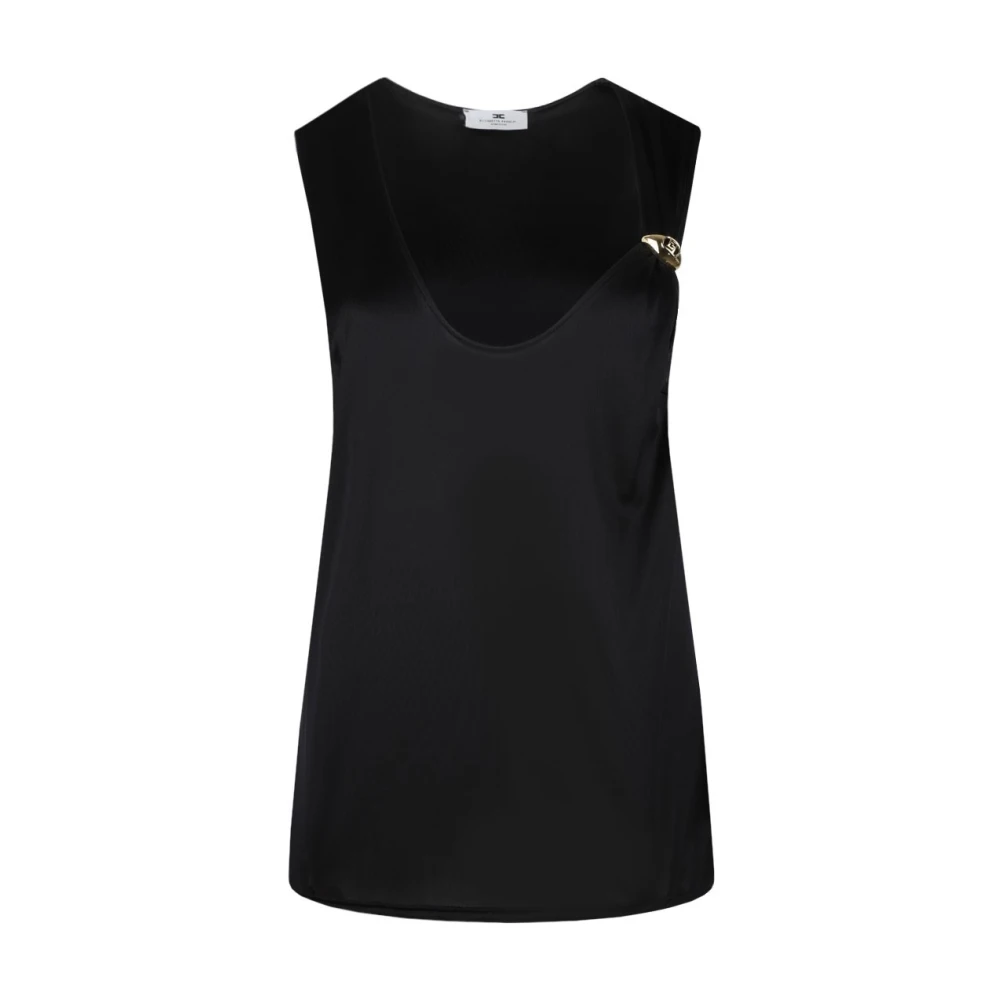 Elisabetta Franchi Glanzende Zwarte Mouwloze Top met Juweeldetail Black Dames