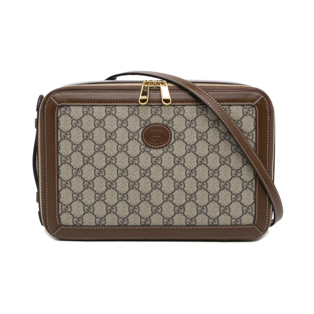 Gucci Vintage Women's Brown Pre-Owned Printed Motif Crossbody Bag With Zip Closure
