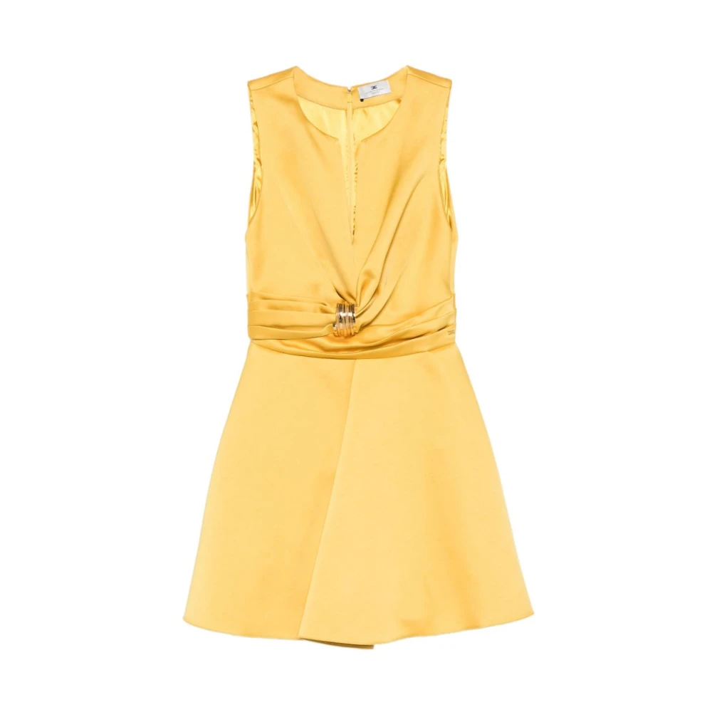 Elisabetta Franchi Yellow Duchess Satin Dress With Jewel Detail - Female - Party Dresses - S - Dresses