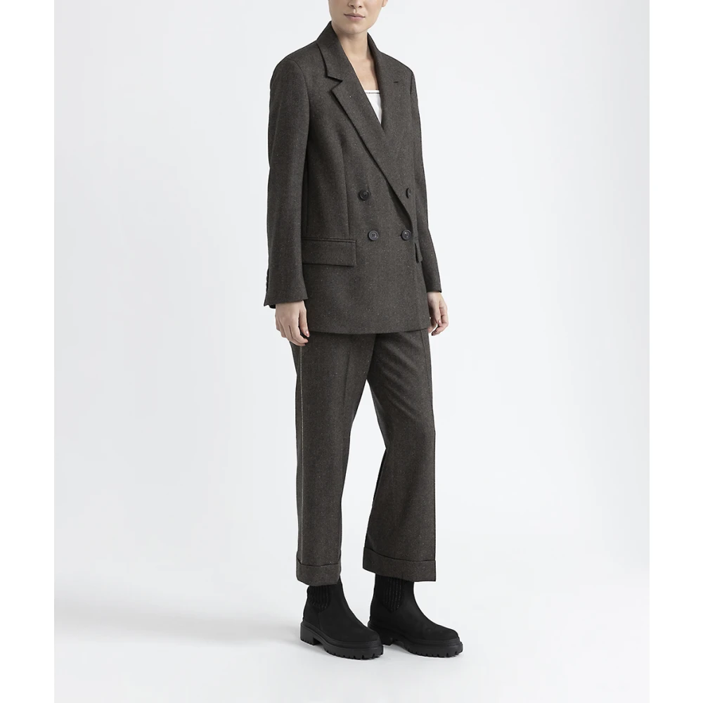 PESERICO Wollen kasjmier en zijden double-breasted blazer Brown Dames