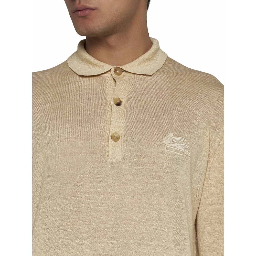 ETRO Gestreept Gebreid Poloshirt Beige Heren