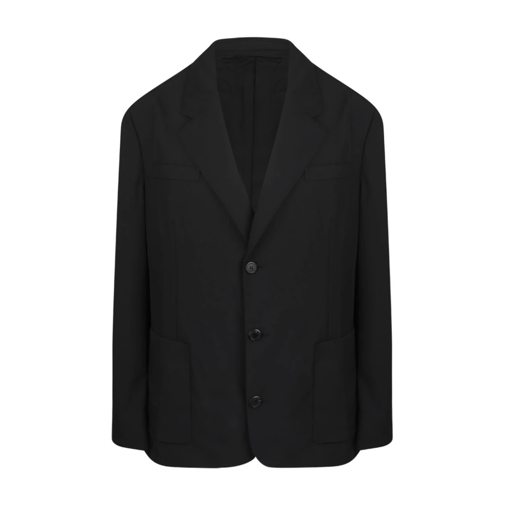 Prada Black Blazers, Male, Xl, Single-Breasted Wool Blend Jacket