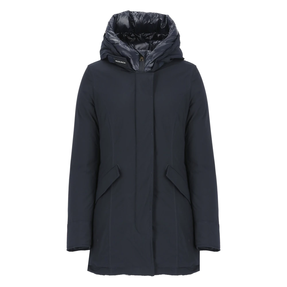 Woolrich Blauwe Parka met Logohood Blue Dames