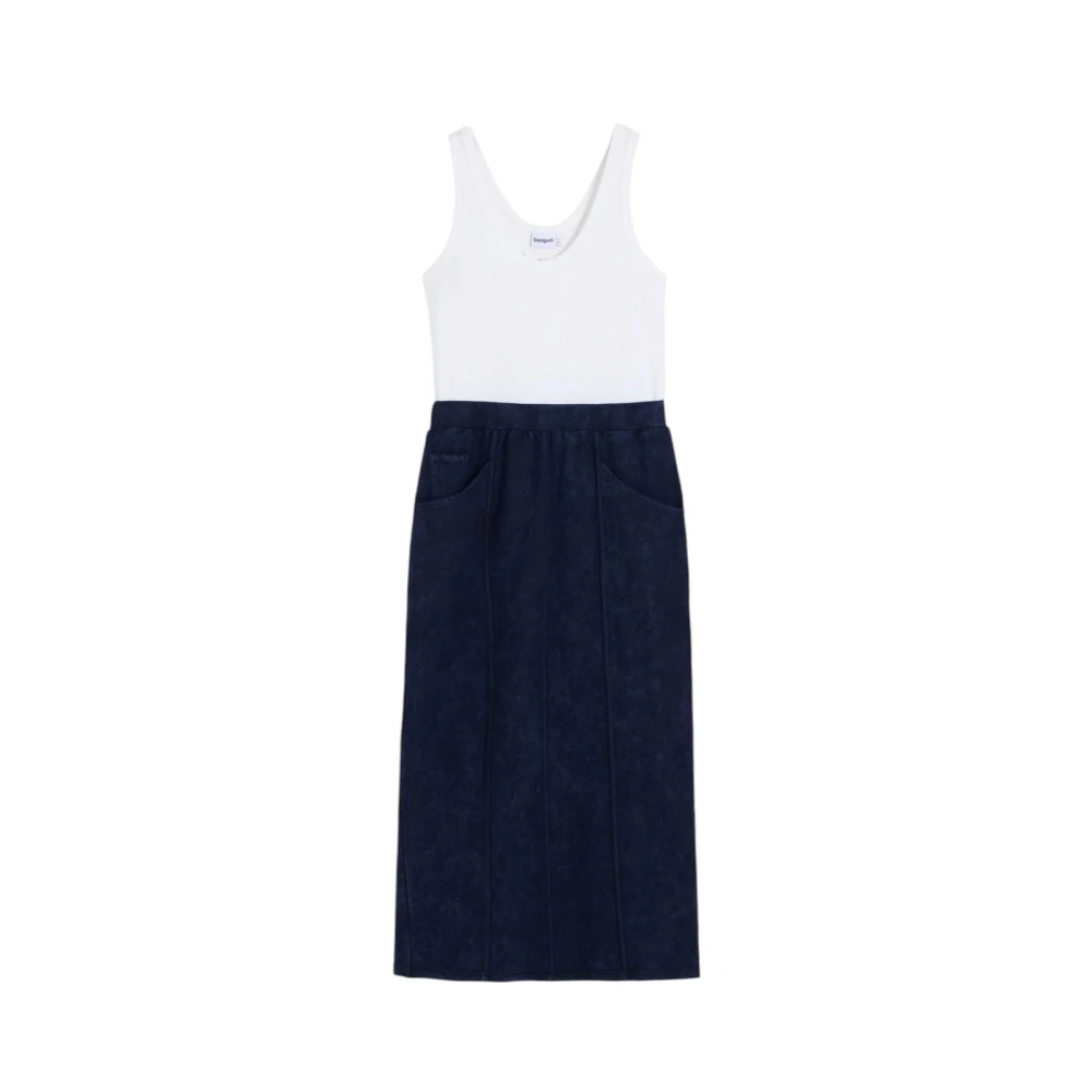 Desigual Women's Blue Midi Dresses,, Sleeveless Dress With Front Pockets Extra Large