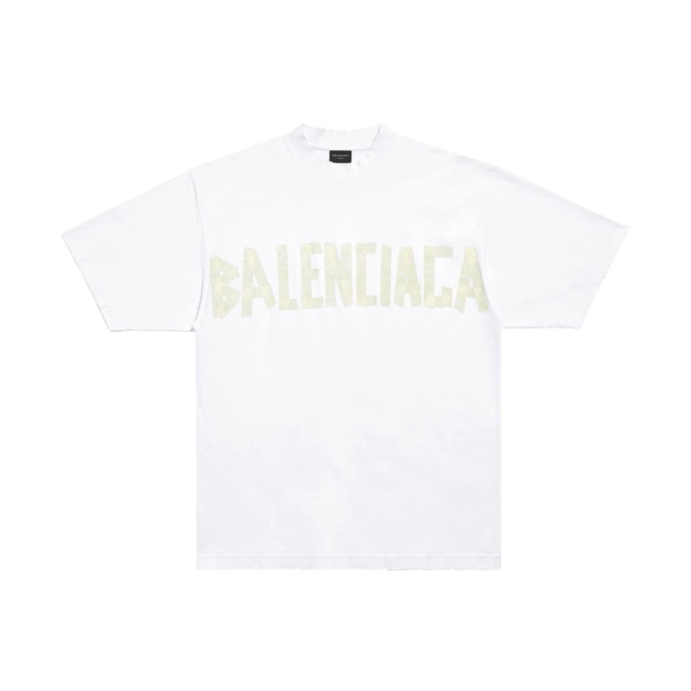 Balenciaga Witte T-shirt met Logo Tape Details White Heren