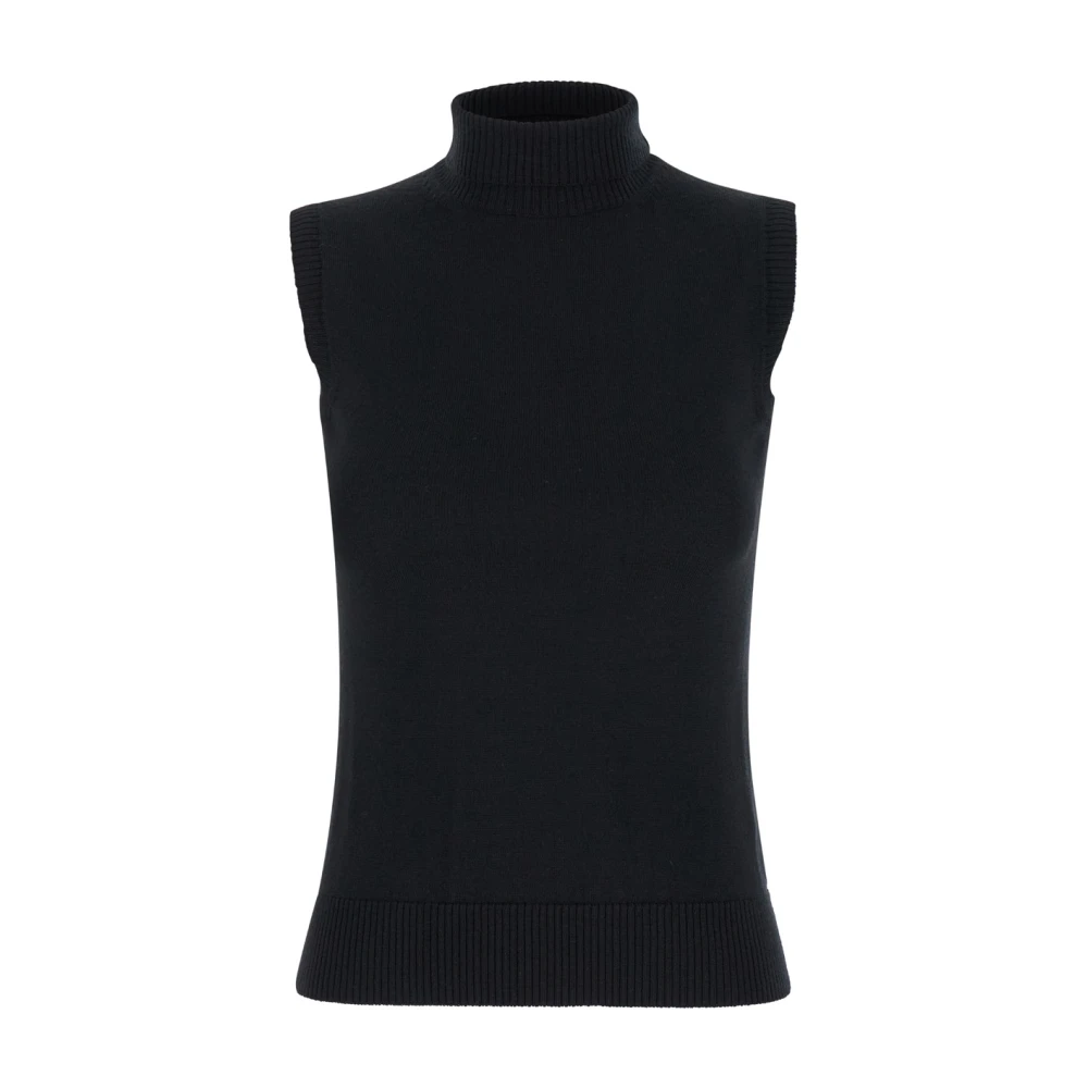 SPORTMAX Zwarte Wollen Mouwloze Geribbelde Top Black Dames
