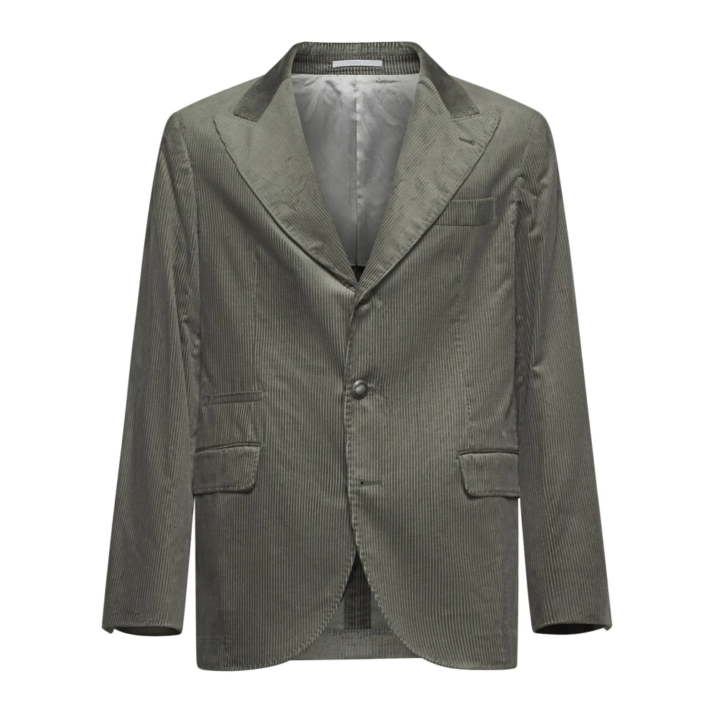 BRUNELLO CUCINELLI Groene Corduroy Peak Lapel Blazer Green Heren
