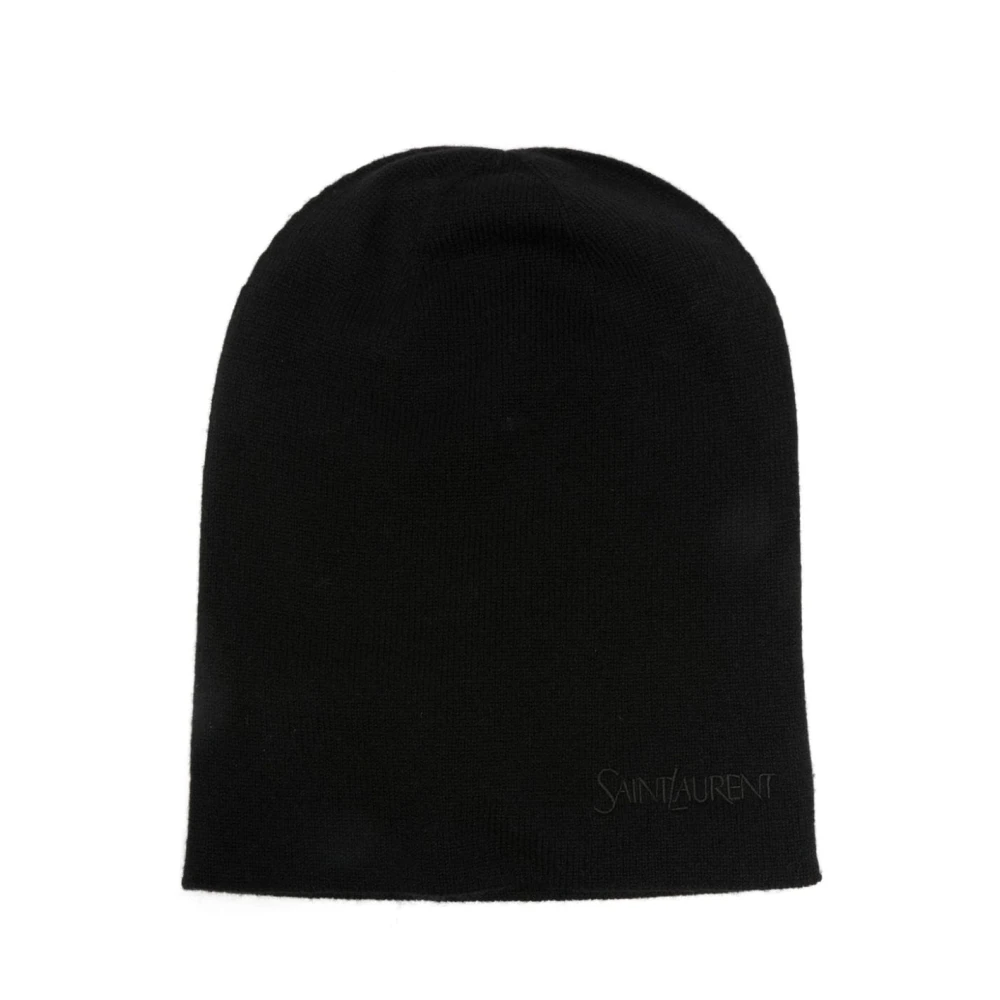 Saint Laurent Cashmere Gebreide Logo Muts Black Dames