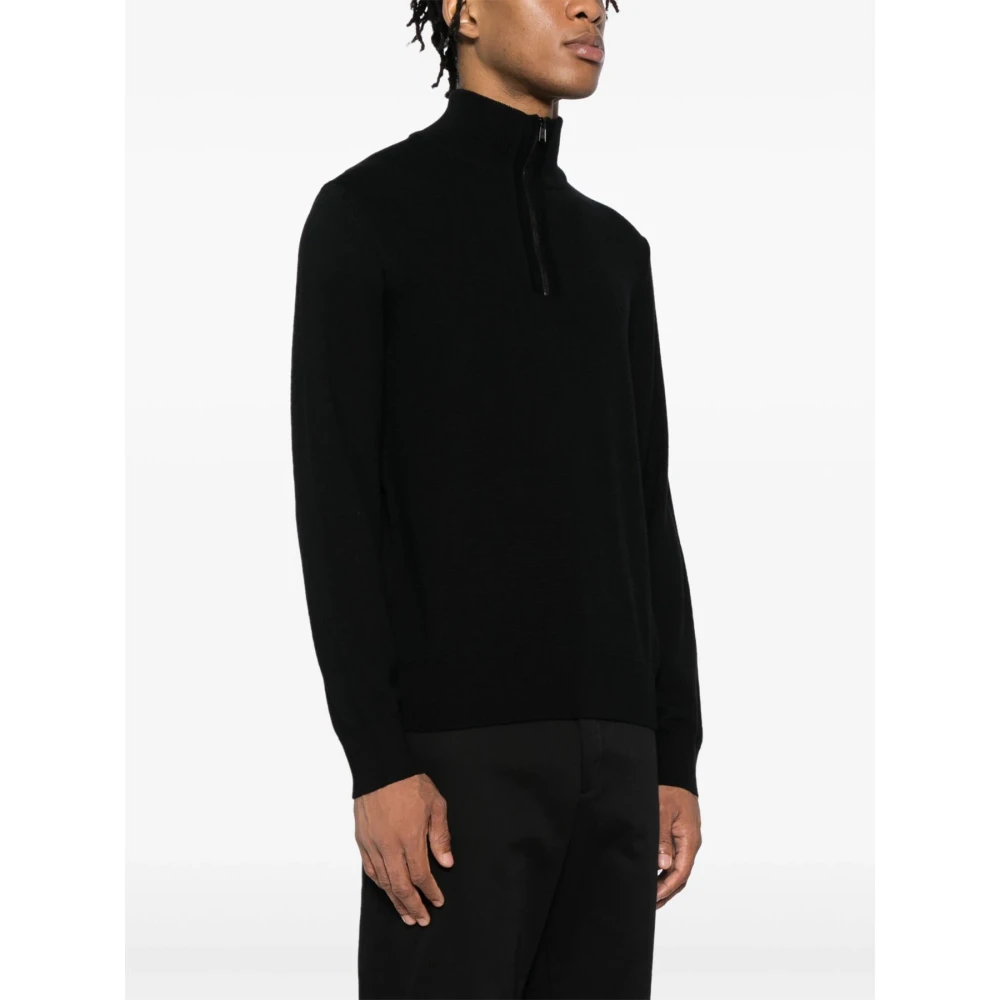 Boss Zwarte Wol Halve Rits Trui Black Heren
