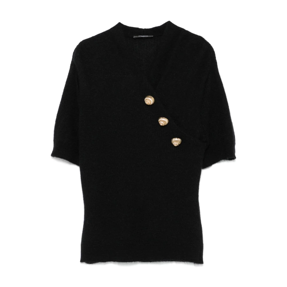 Balmain Zwarte Gebreide Top met Gouden Knopen Black Dames