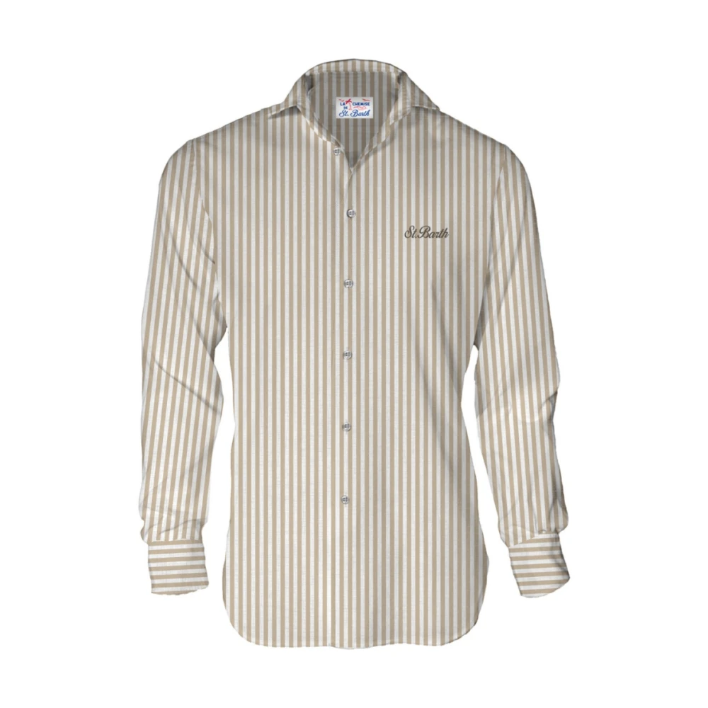 Mc2 Saint Barth Men's Beige Linen Shirt With French Collar
