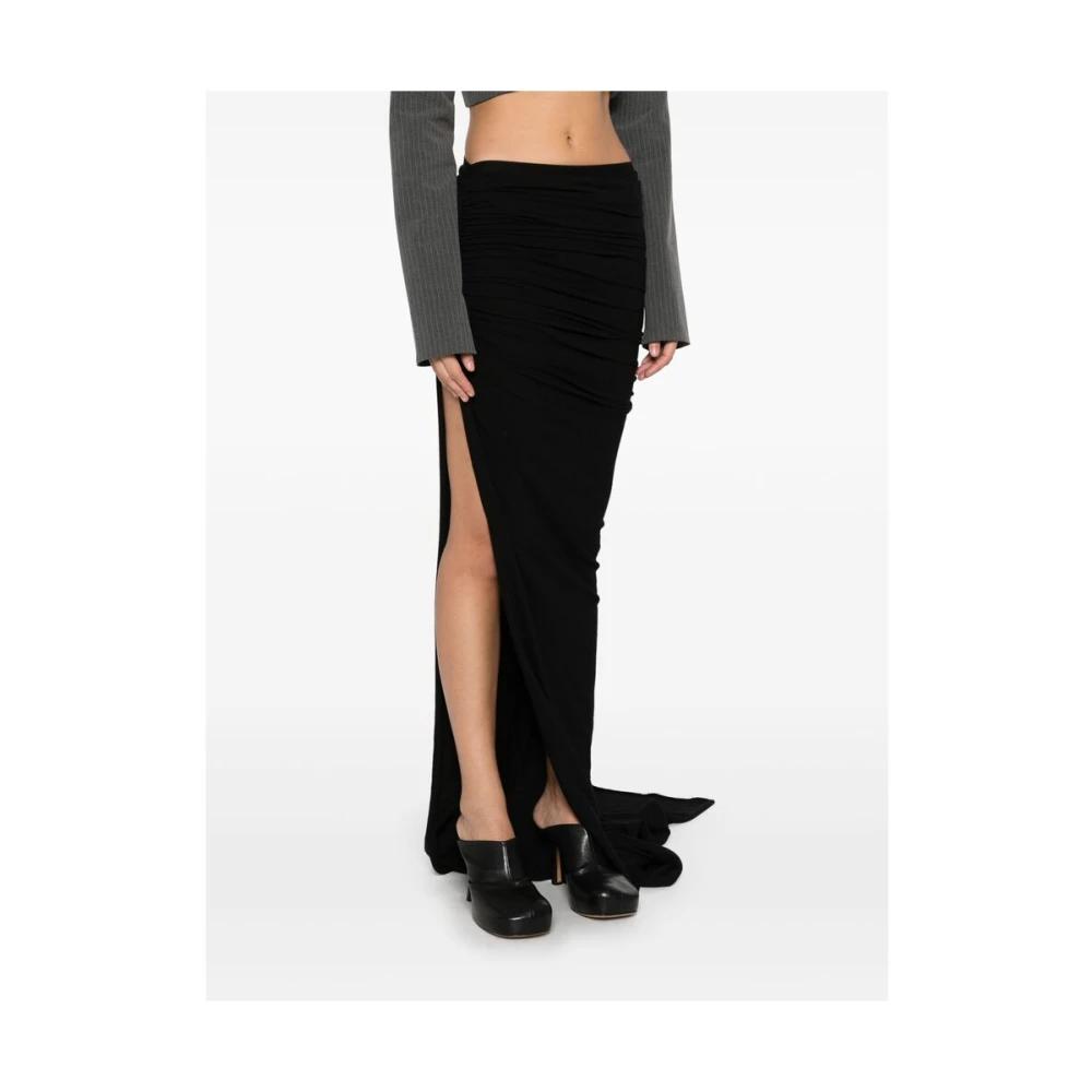 Rick Owens Zwarte rok met elastische tailleband en ruches Black Dames