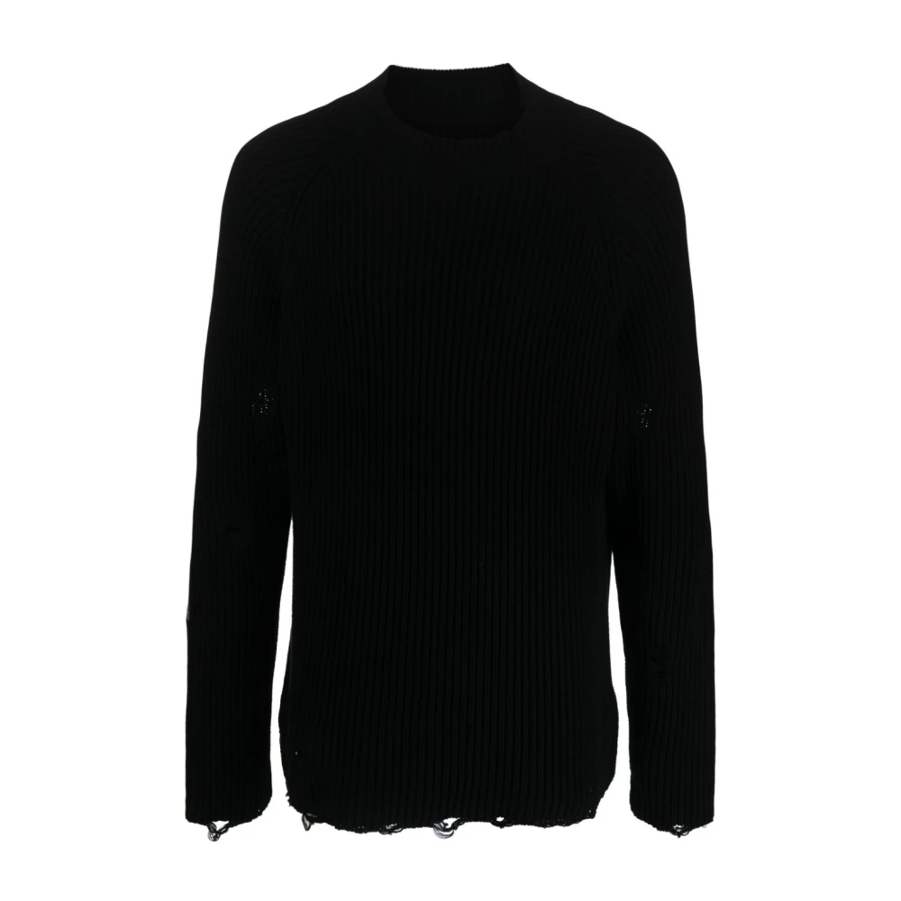MM6 Maison Margiela Zwarte Distressed Katoenen Jumper Sweater Black Heren