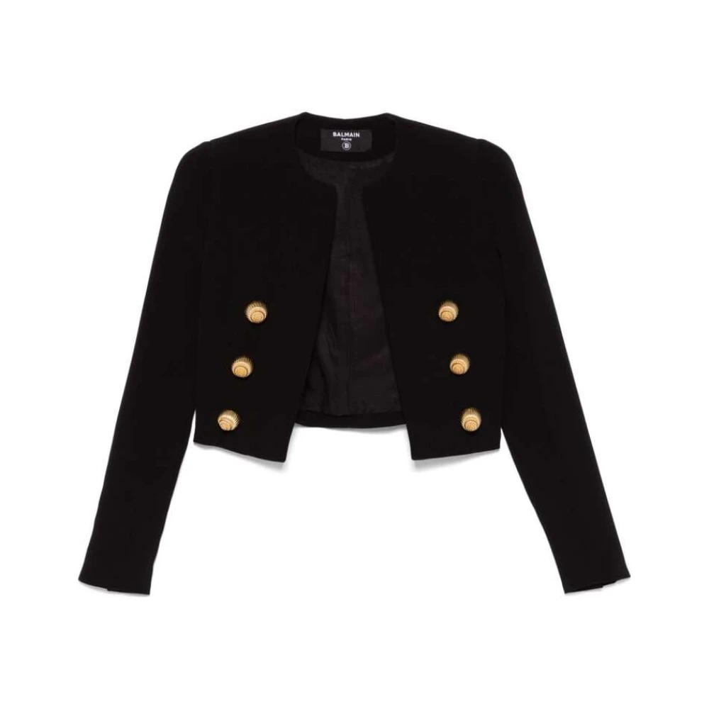 Balmain Zwarte Crepe Textuur Jas Black Dames