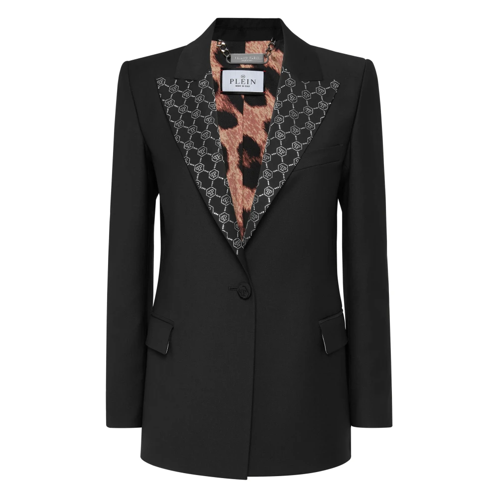 Philipp Plein Women's Black Blazers, M, Wool Boxy Blazer Strass Monogram