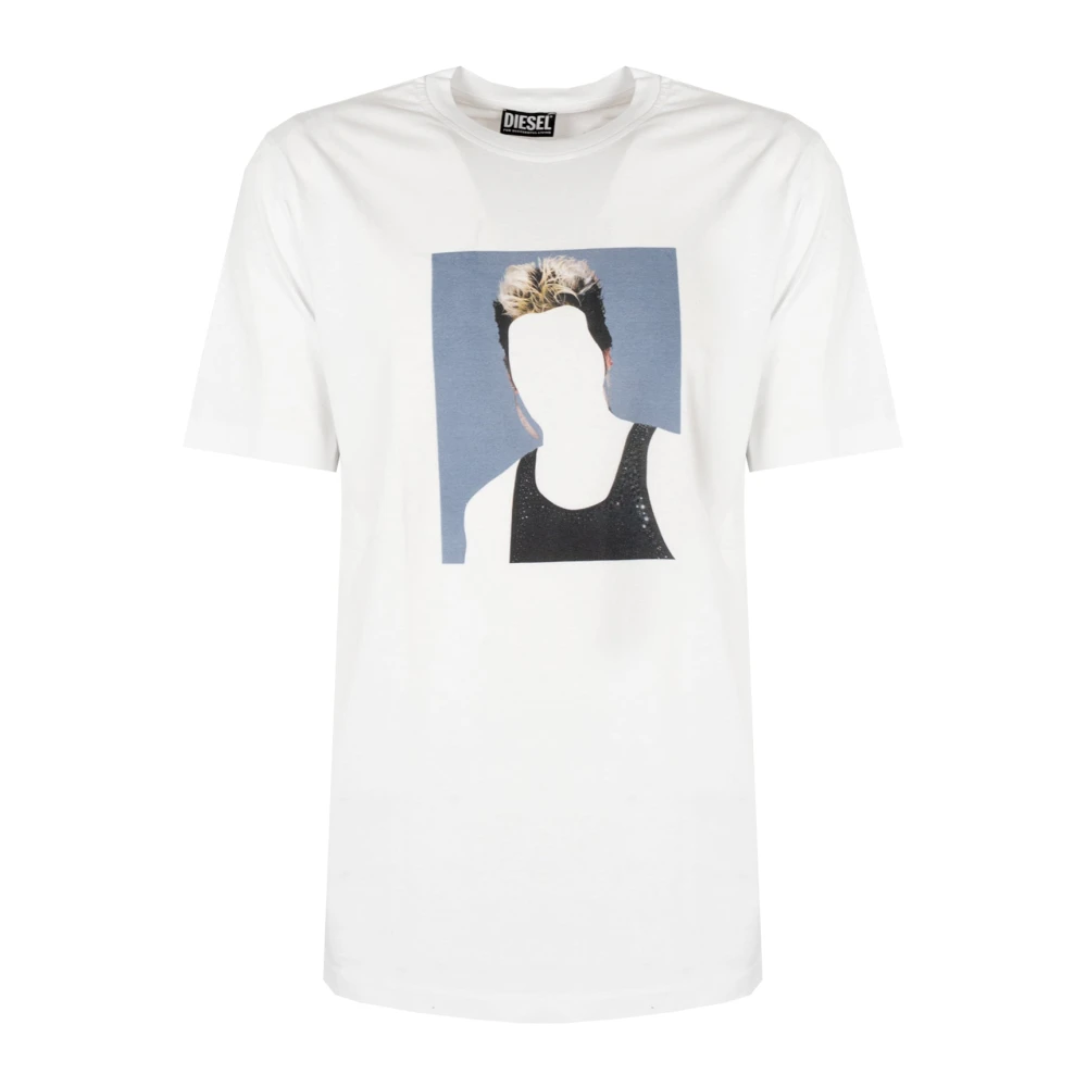 Diesel Mannelijk Wit Tops Heren, Xl, Katoen, Minimalistisch T-Shirt Met Ronde Hals