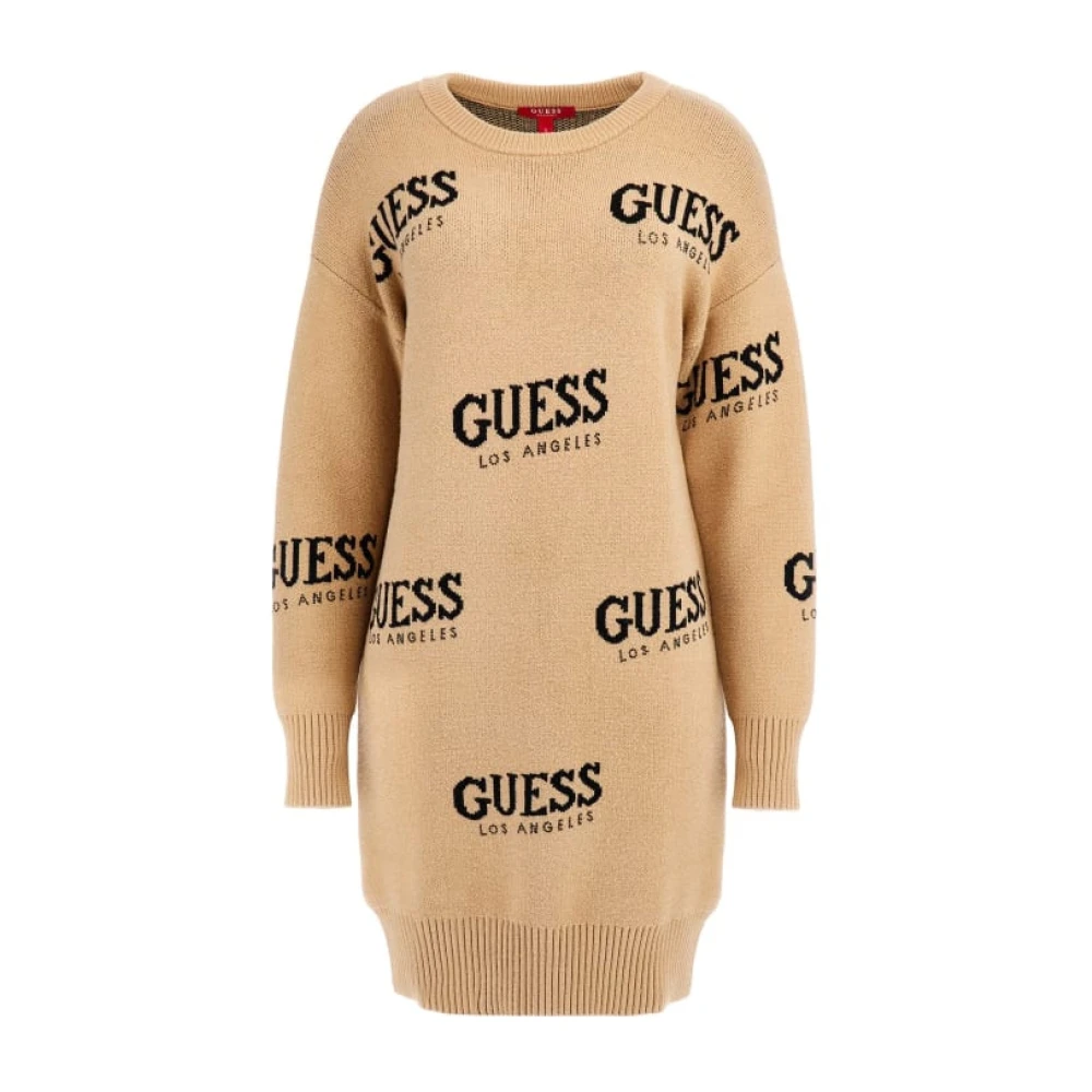 Guess Logo Gebreide Jurk Beige Dames