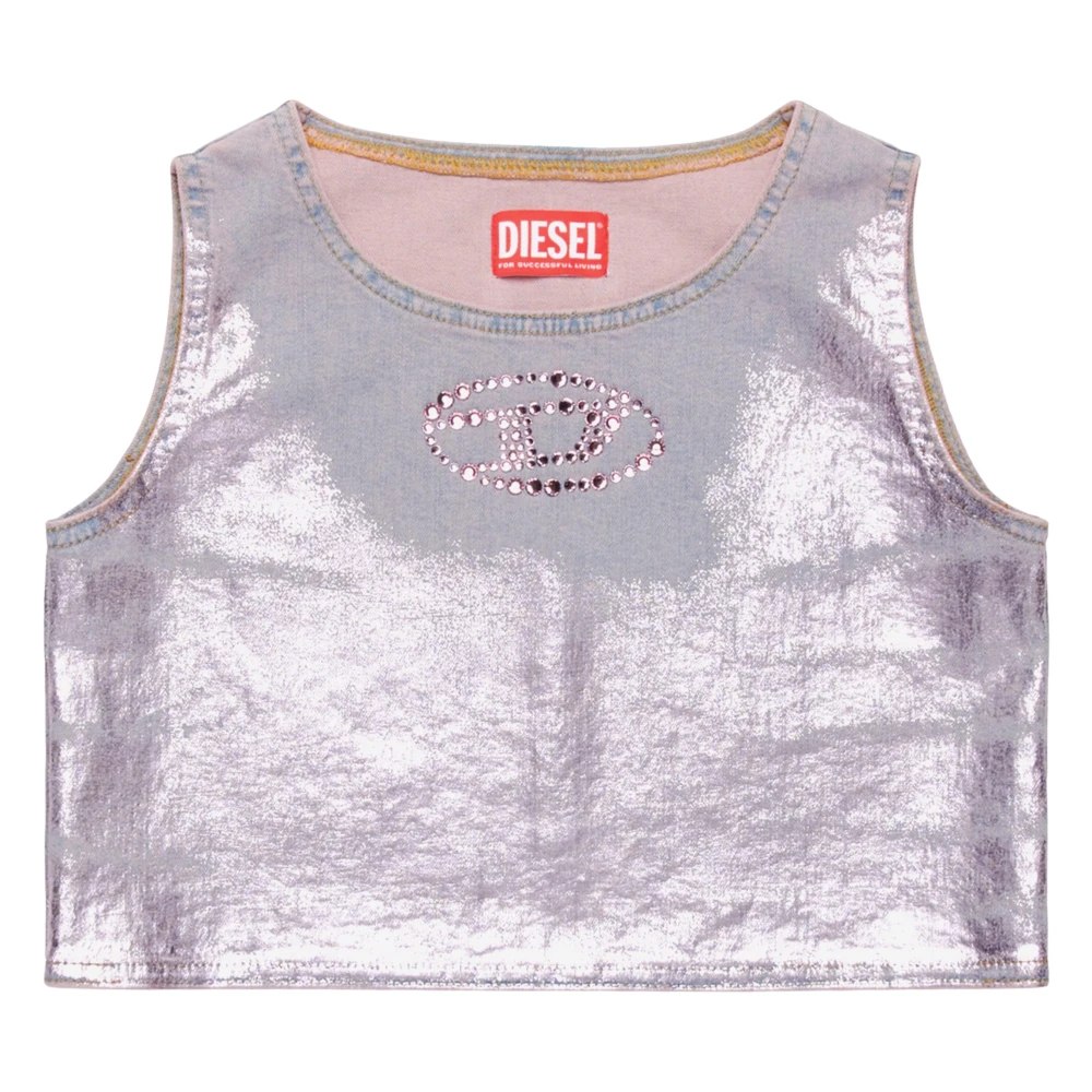 Diesel Girls Pink Kids Sleeveless Tops, 14 Y, Metallic Sleeveless Top