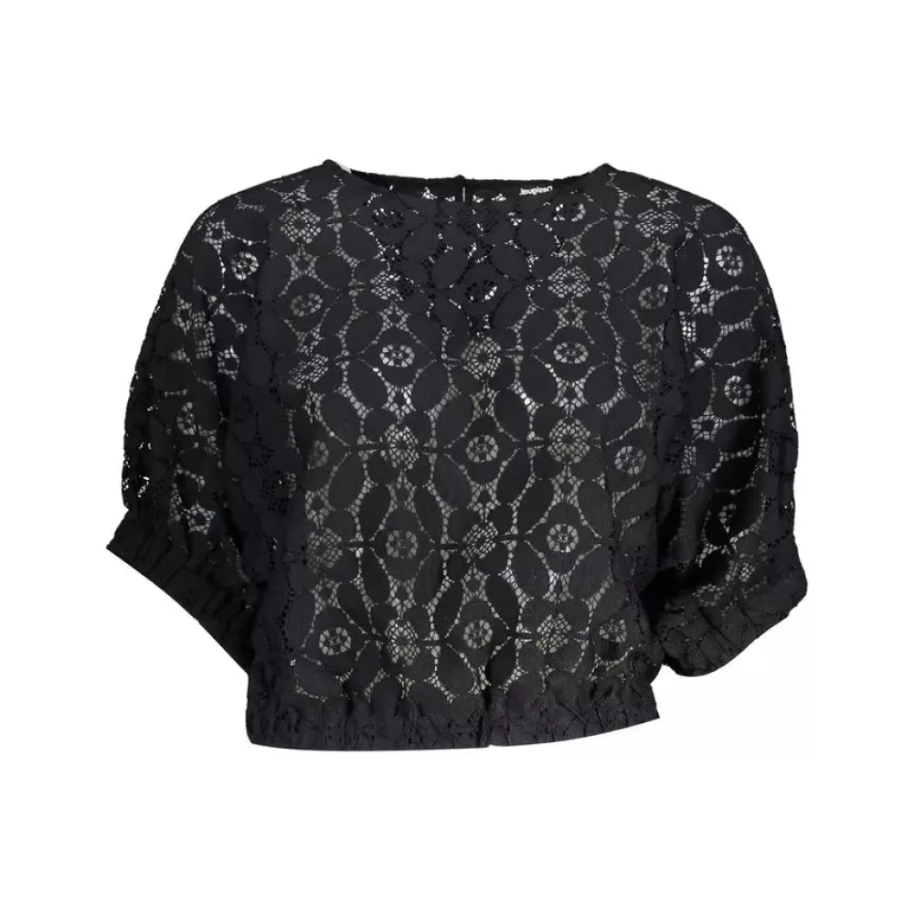 Desigual Women's Black T-Shirts, L, Batwing Sleeve Blouse With Contrasting Details